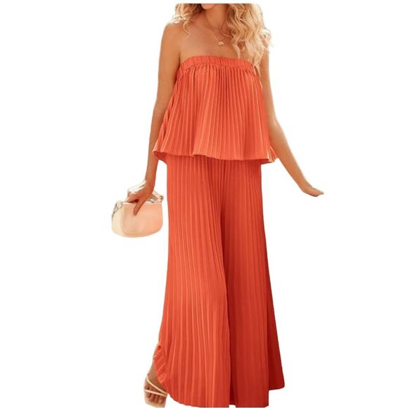BTFBM orange/coral size xxl tube jumpsuit. Pleated with a stretchy waist and top - Picture 2 of 5